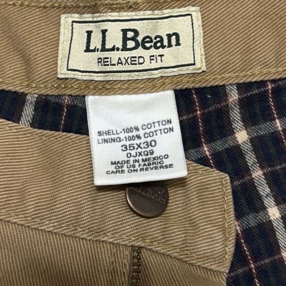 L.L. Bean Relaxed Fit Khaki Pants Thick Flannel Lined Workwear Mens Size 35x30 - Picture 8 of 8
